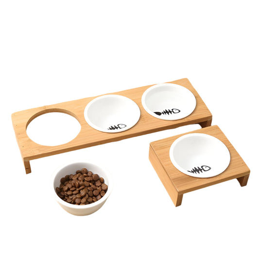 Bamboo & Ceramic Pet Feeder